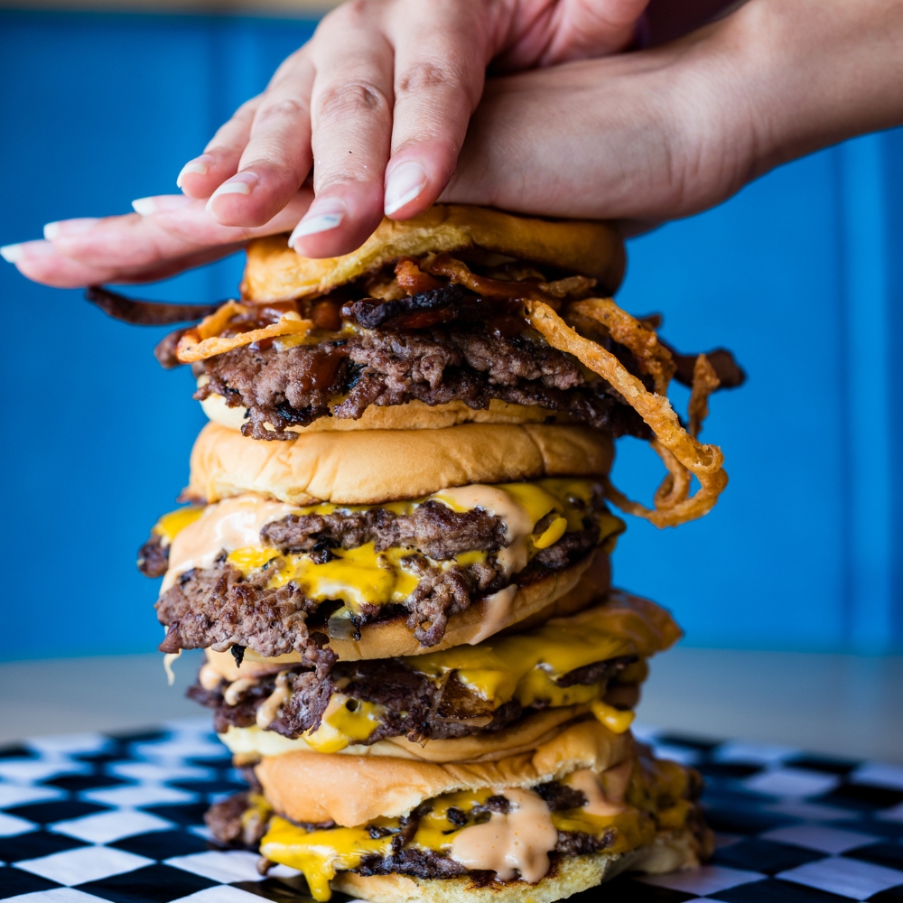 Smash Burgers stacked on top of each other
