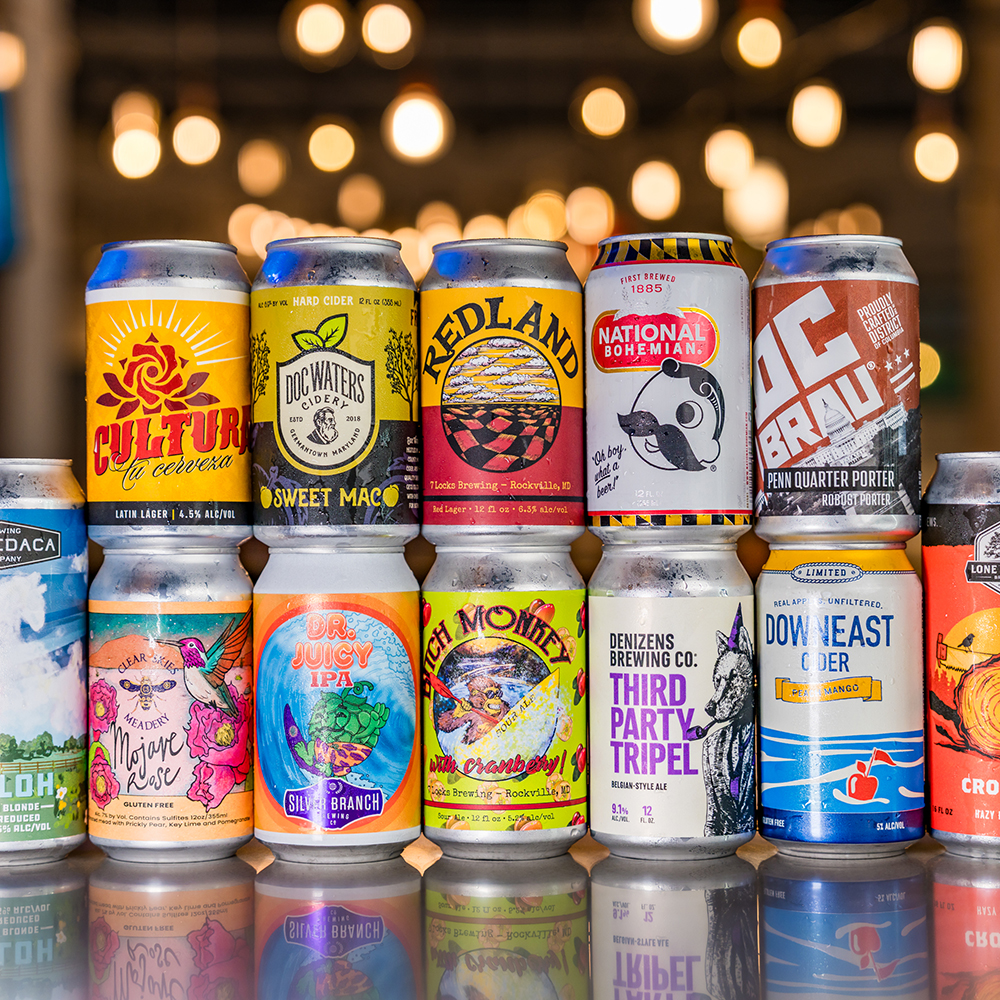 Local Beer Cans Stacked At A Bar